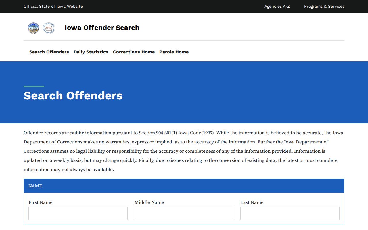 Iowa DOC offender search for Dickinson County arrest and custody follow-up