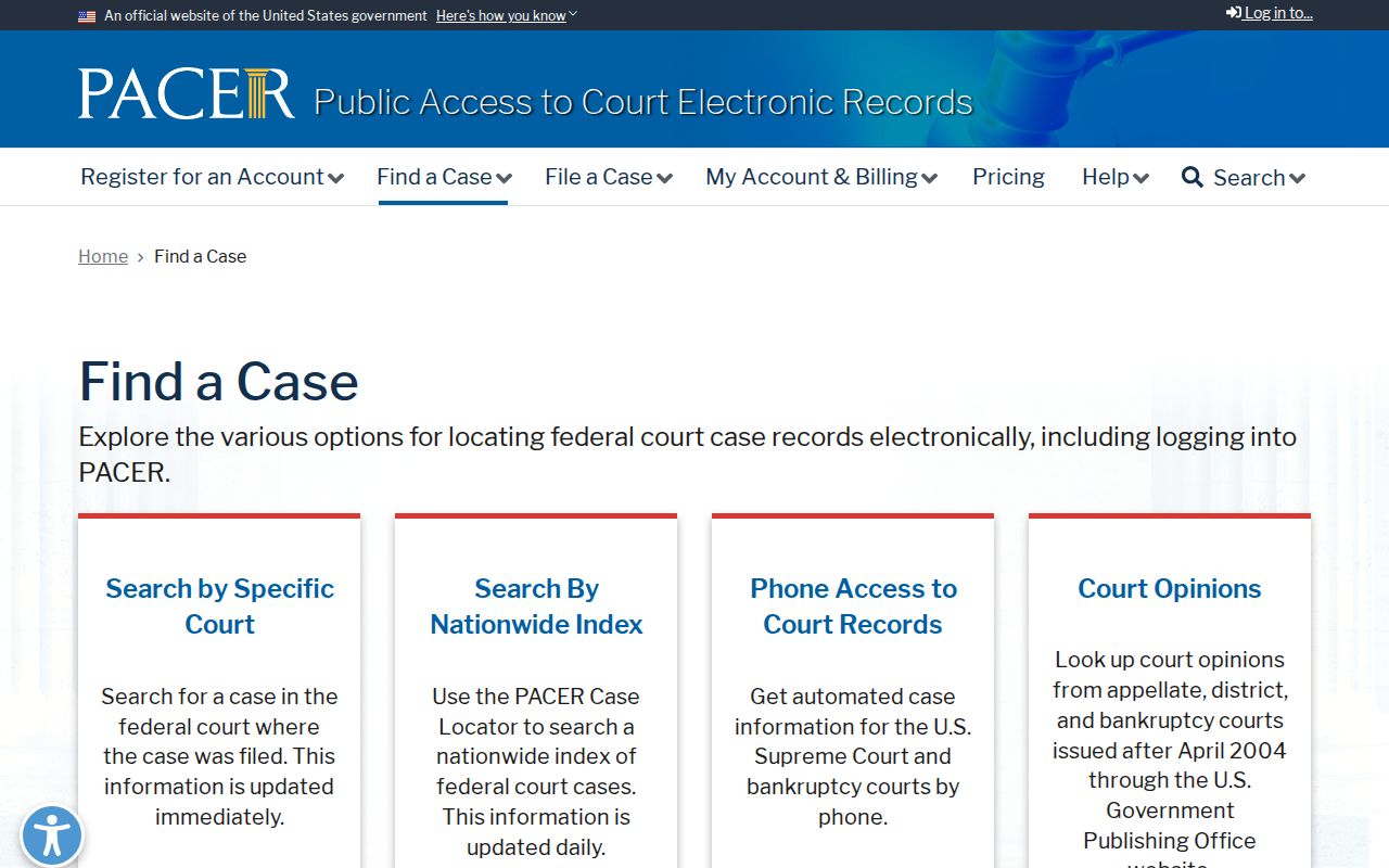 Dickinson County federal criminal court case search routes in PACER