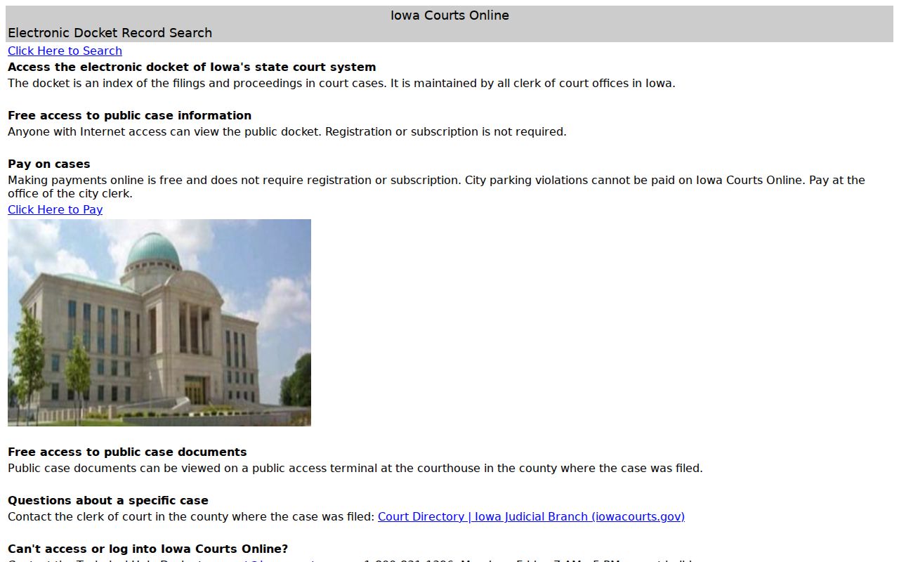 Dickinson County criminal history search route in Iowa Courts Online
