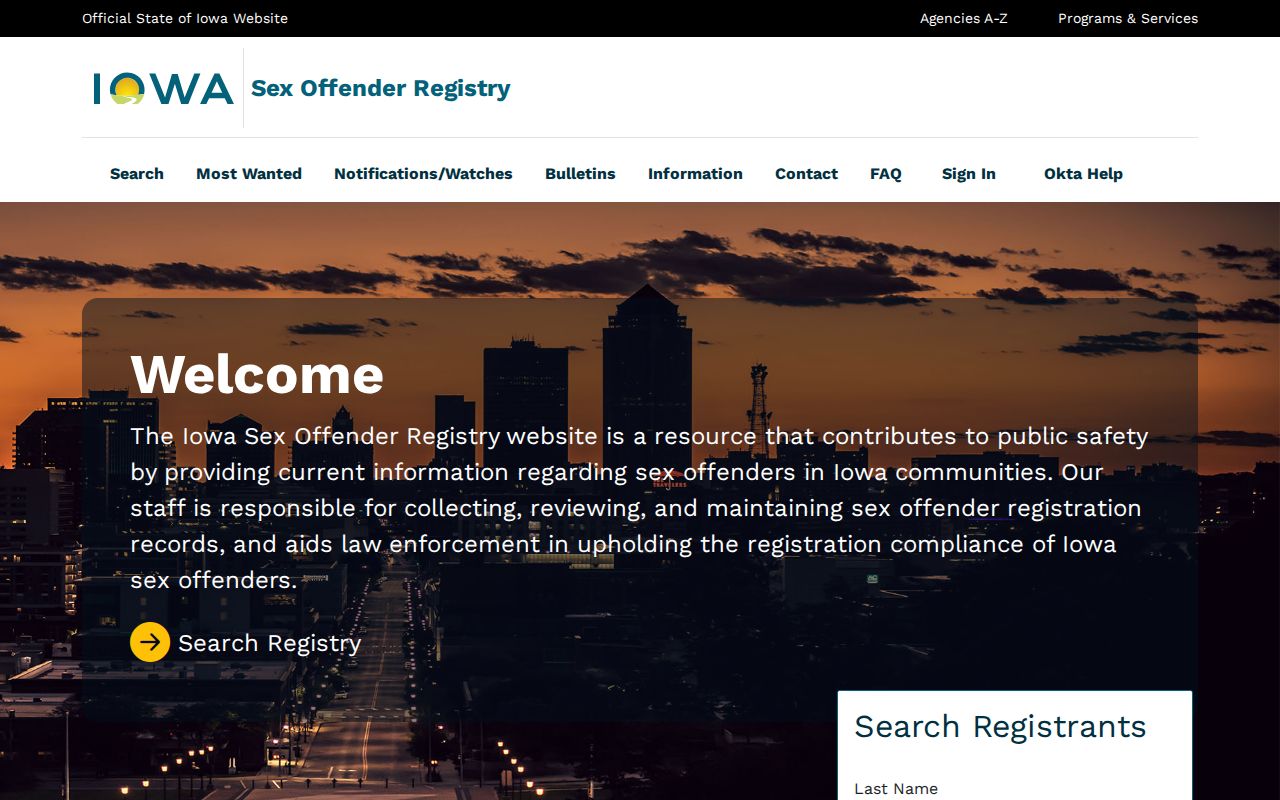 Iowa registry form for a Dickinson County sex offender check